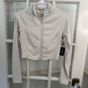 NWT Cropped Zipper Jacket Beige Ribbed Women's Large